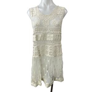 Sunday in Brooklyn Cream Crochet Embroidered Cover Up Mini Tank Shift Dress Sz S
